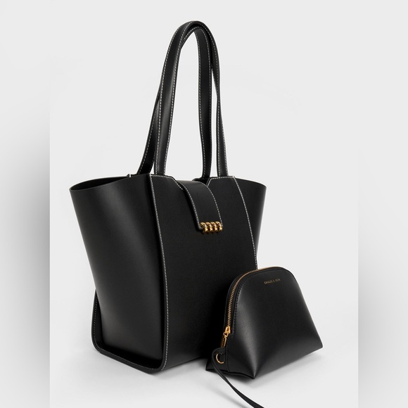 Charles & Keith Osiris Metallic Accent Trapeze Tote - Black - Picture 2 of 3